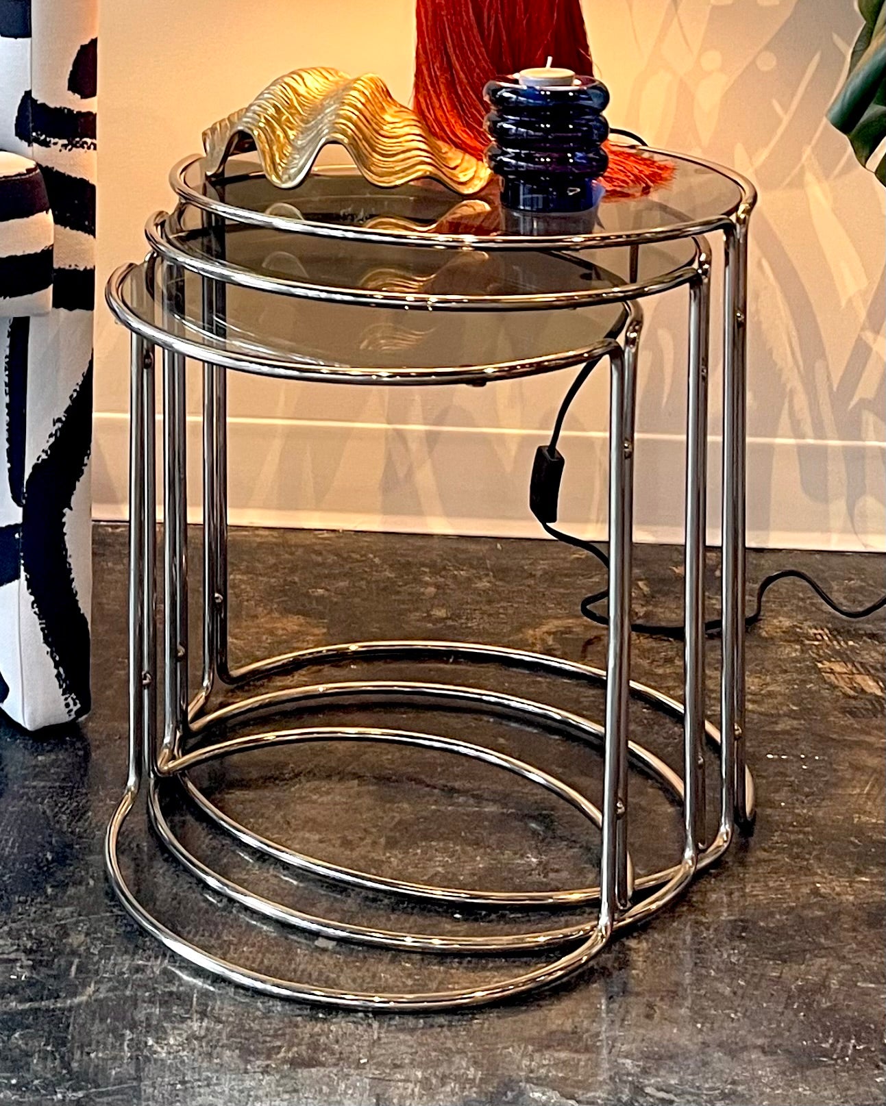 Chrome and Smoked Glass Nesting Tables