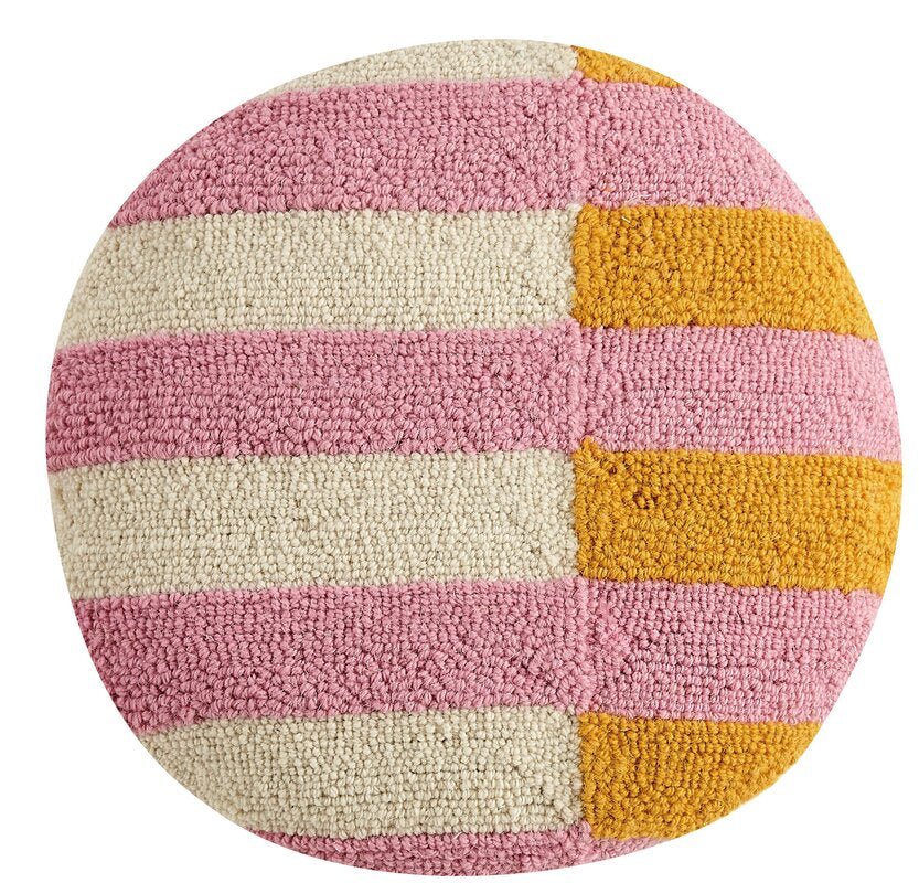 Round Wool Hooked Pillow - 0